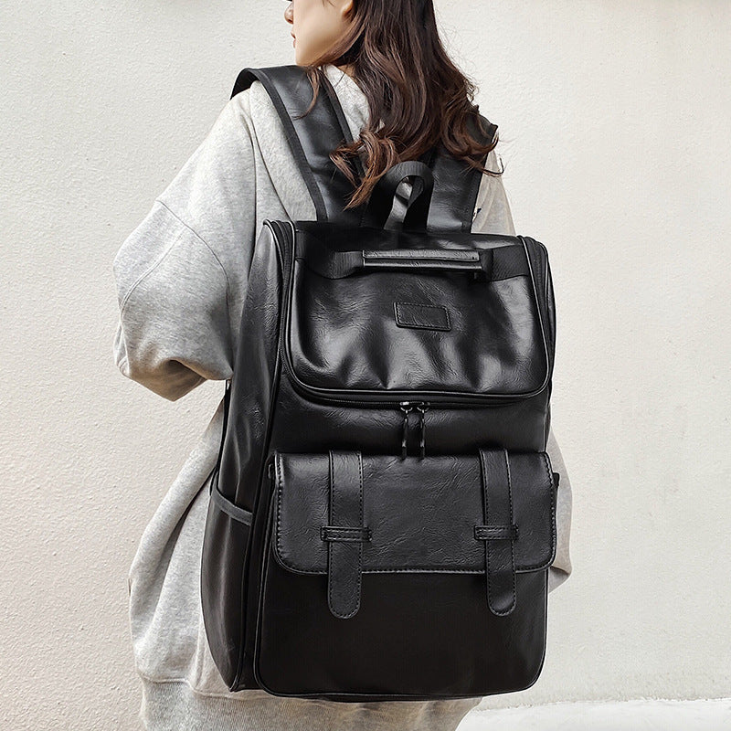 Men's Chessboard Grid High Quality Leather Large Backpacks