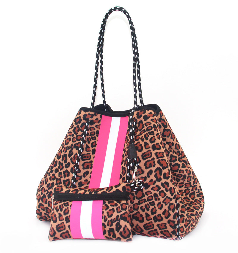 Leopard Print Printed Black Portable Beach Shoulder Bags