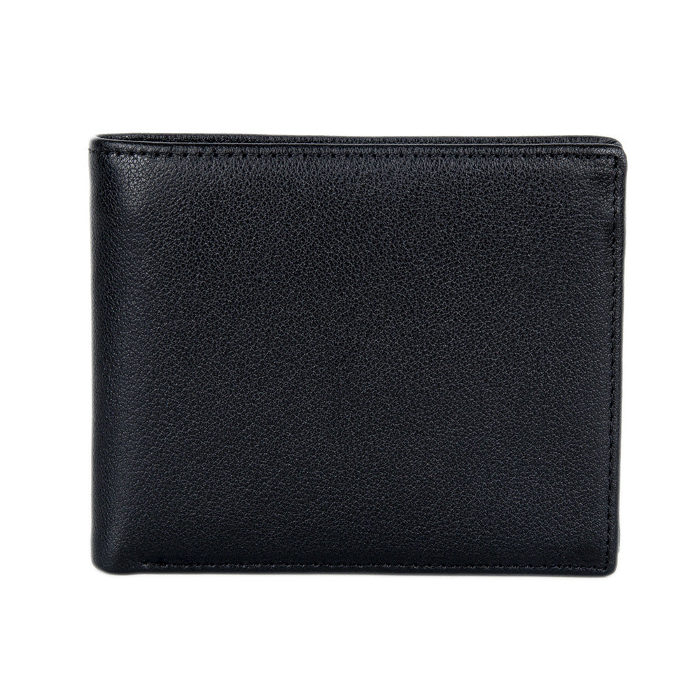 Men's Short Genuine Leather Horizontal Classic Black First Layer Cowhide Men's Wallet