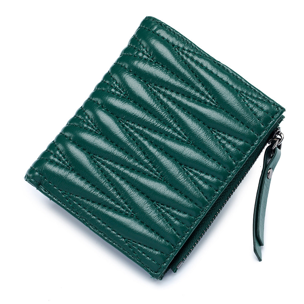 Women's Embroidered Folding Short Sheepskin Large Capacity Ladies Wallets