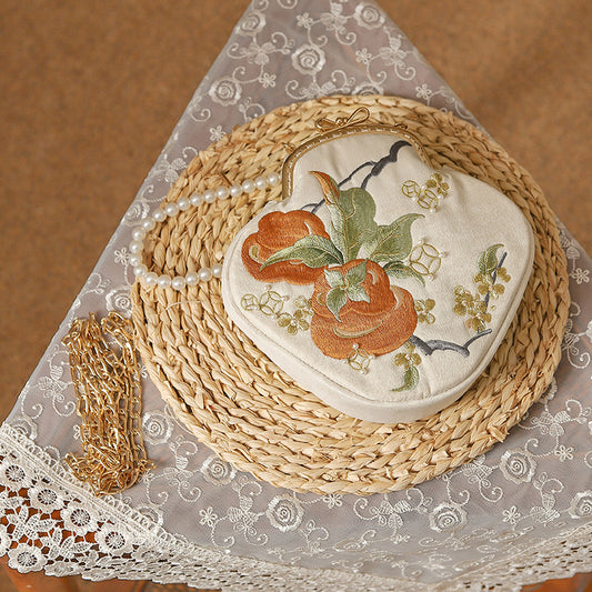 Persimmon Cheng Embroidered Ancient Style Cheongsam Banquet Handle