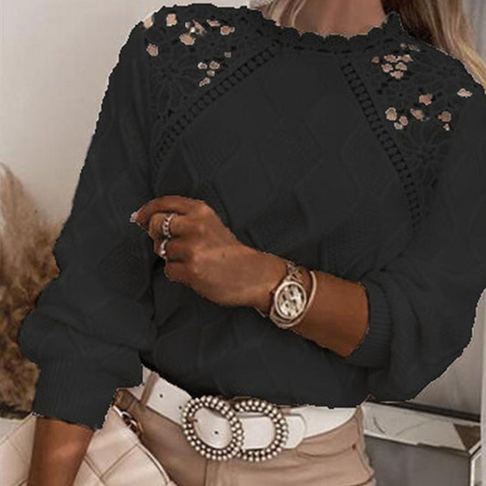 Women's Lace Shoulder Elegant Slim Knitted Pullover Knitwear