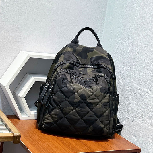 Women's Korean Style Fashion Trend Rhombus Camouflage Backpacks