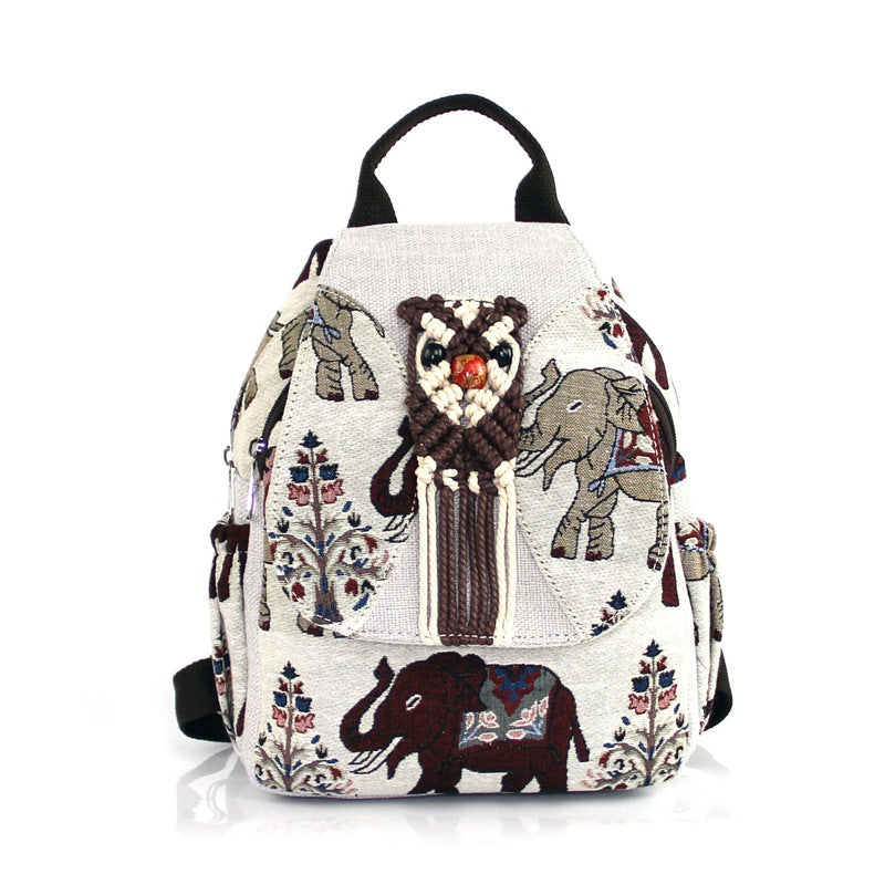 Layer Zipper Elephant Retro Hand-woven College Backpacks