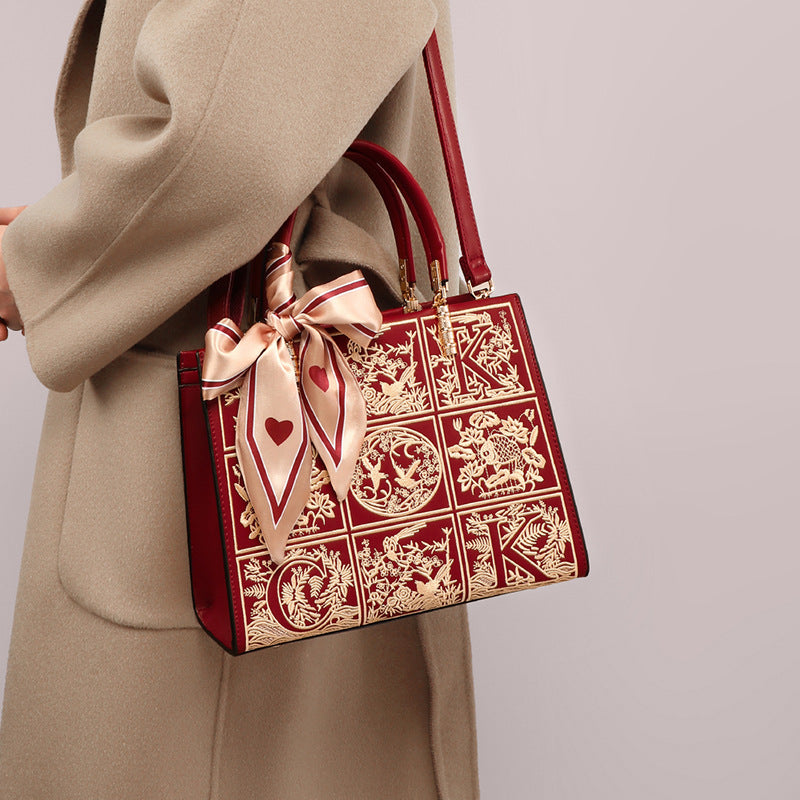 Women's Leather Chinese Style High Sense Bridal Wedding Bags