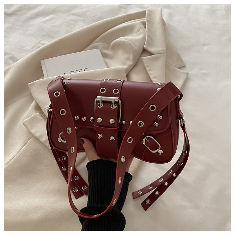 Women's Rivet Leopard Print Personality Design Motorcycle Underarm Women's Shoulder Bag