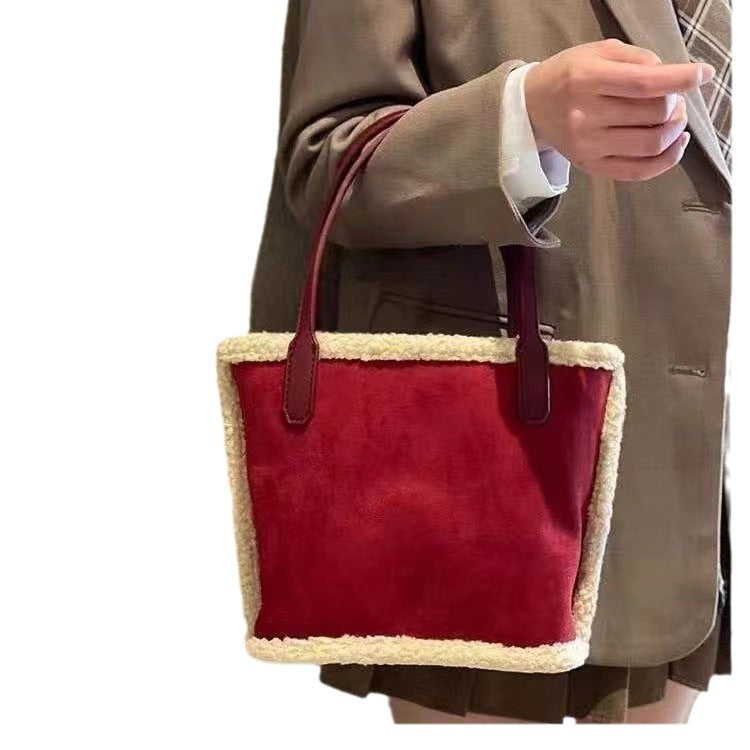 Winter Lamb Wool Versatile Large Capacity Mother Christmas Handbags