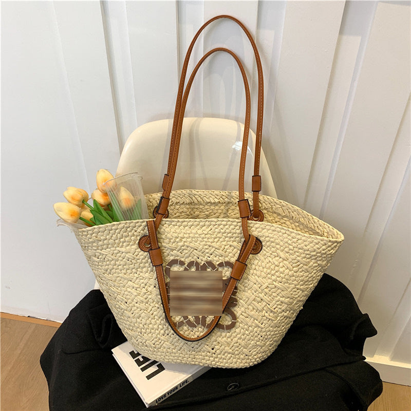 Straw Large Capacity French Hand-woven Holiday Crossbody Bags