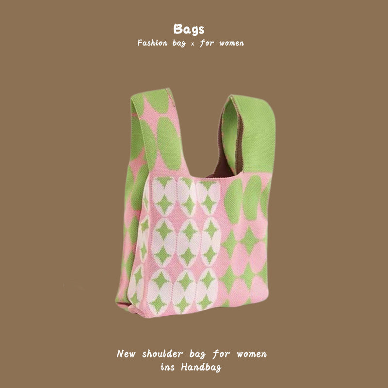 Women's Hand Carrying Box Lunch Contrasting Color Bucket Bags