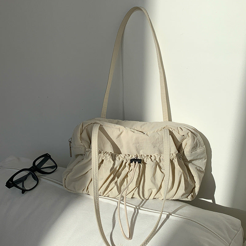 Niche Nylon Drawstring Large Capacity Pleated Shoulder Bags