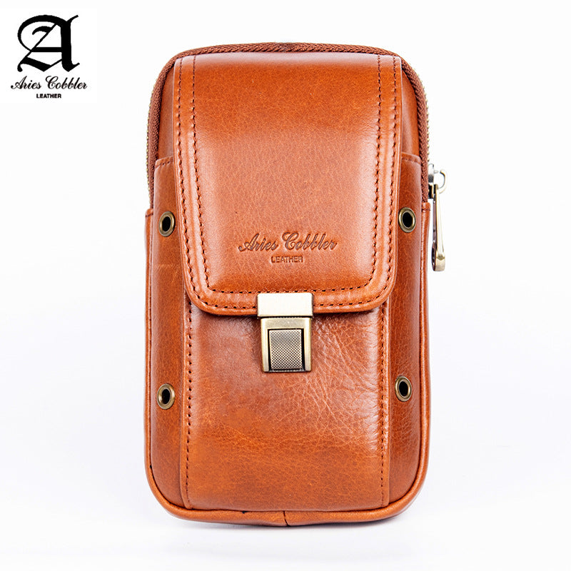 Men's Multifunctional First Layer Cowhide Embossed Iris Phone Bags