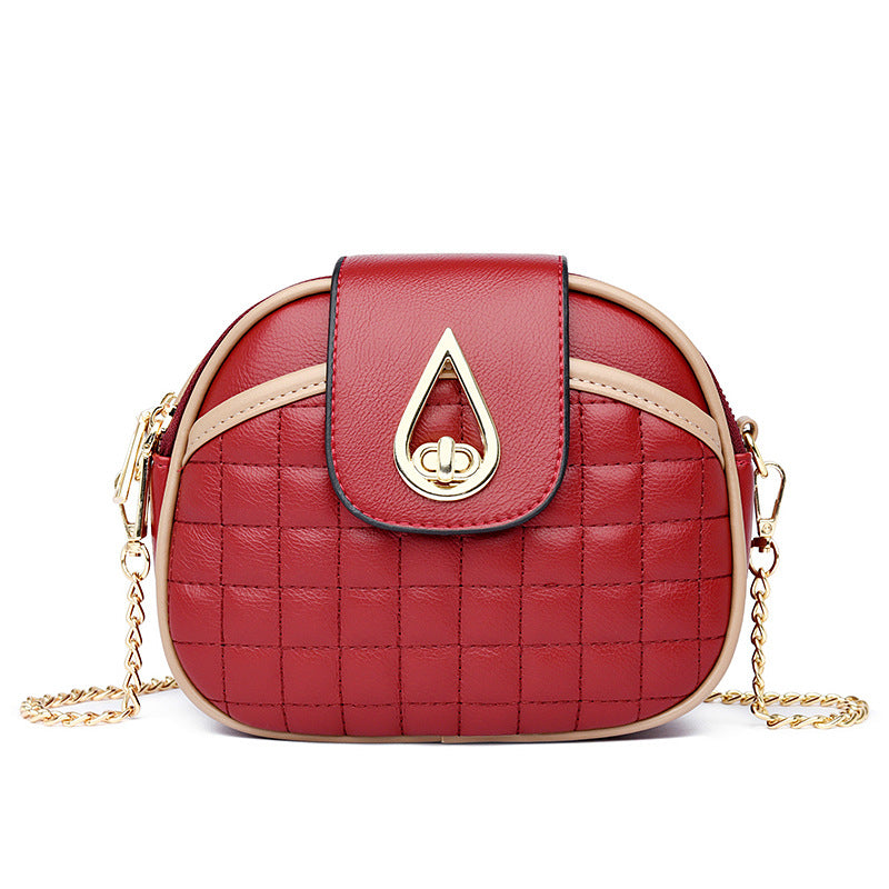 Women's Chain Round Versatile Plaid Textured Shoulder Bags