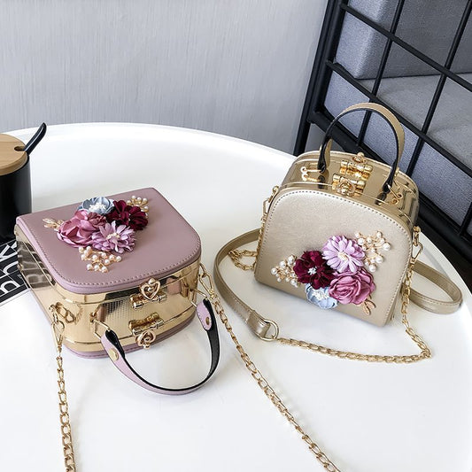 Women's Korean Style Pearl Flower Dinner Clutch Shoulder Bags