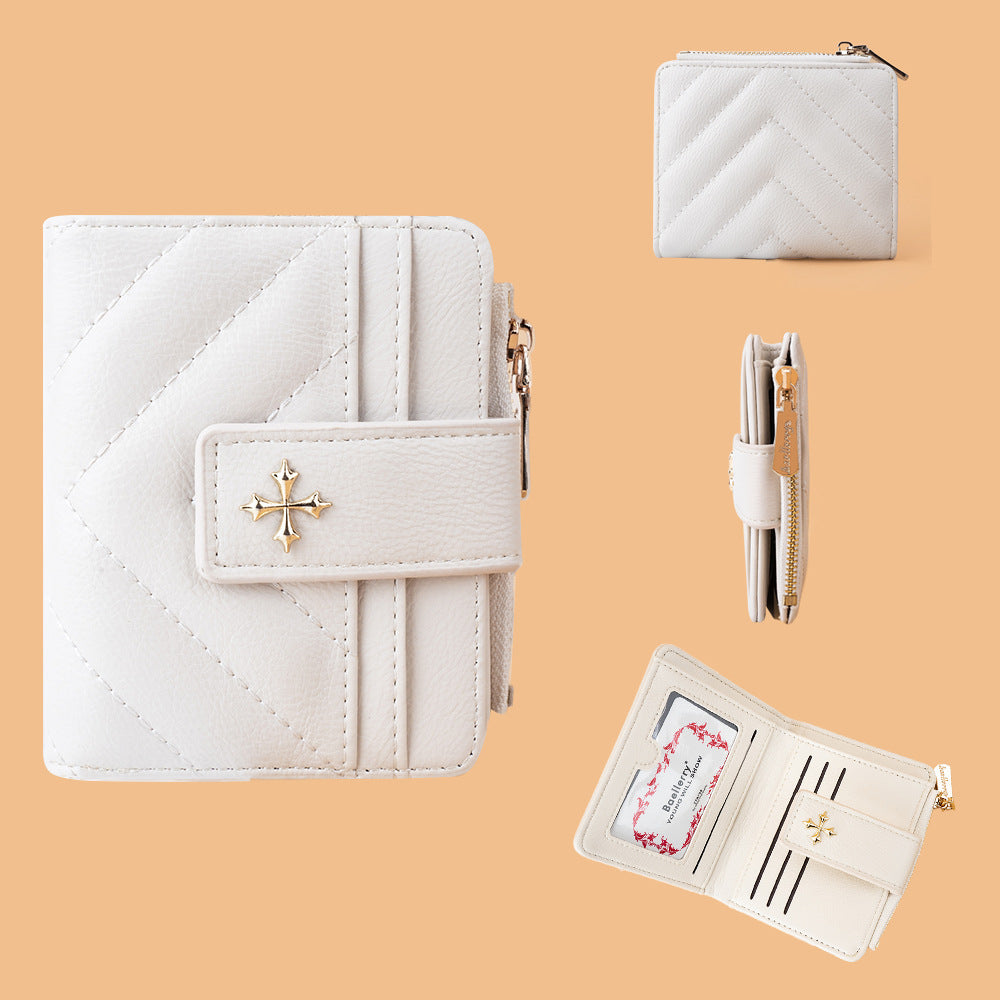 Women's Short Simple Minority Cruciate Flower Hasp Ladies Wallet