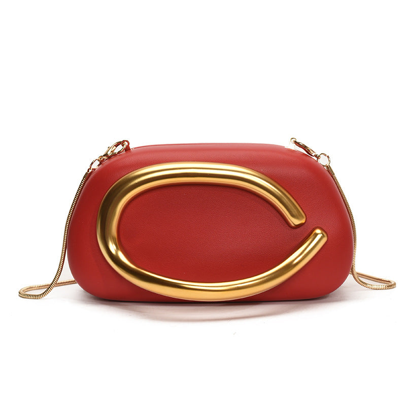 Women's Metal Detail Decorative Personality Design Chain Solid Color Clutch Box Bags