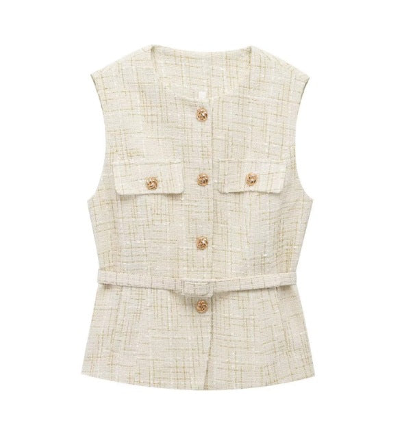 Women's With Belt Sequin Decorative Texture Tops