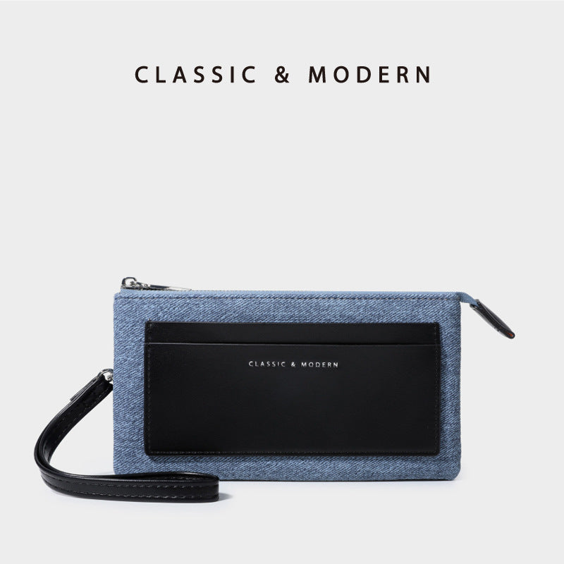 Durable Versatile Fashion Denim Texture Zipper Ladies Wallet