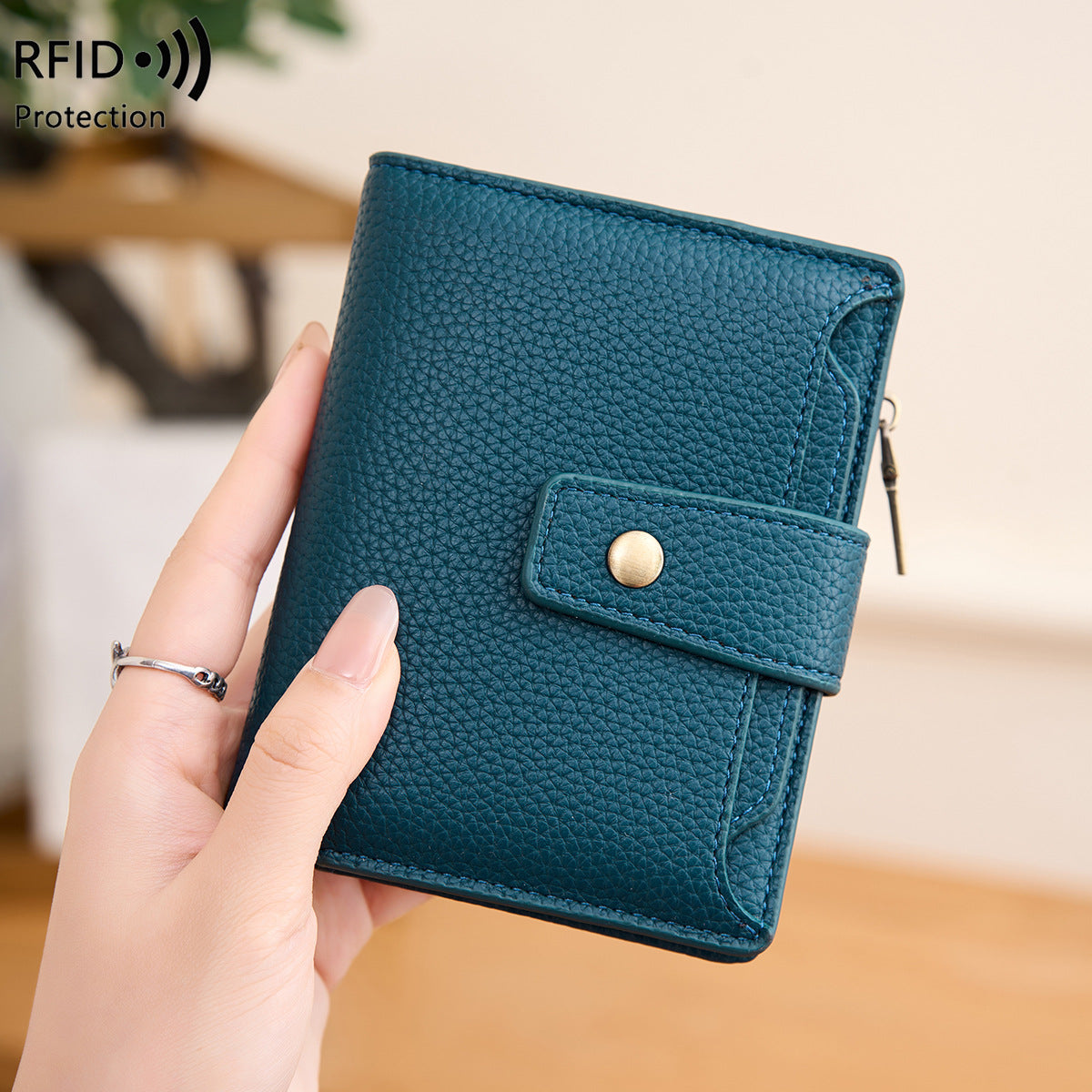 Women's Litchi Pattern Soft Leather Zip Multiple Ladies Wallet