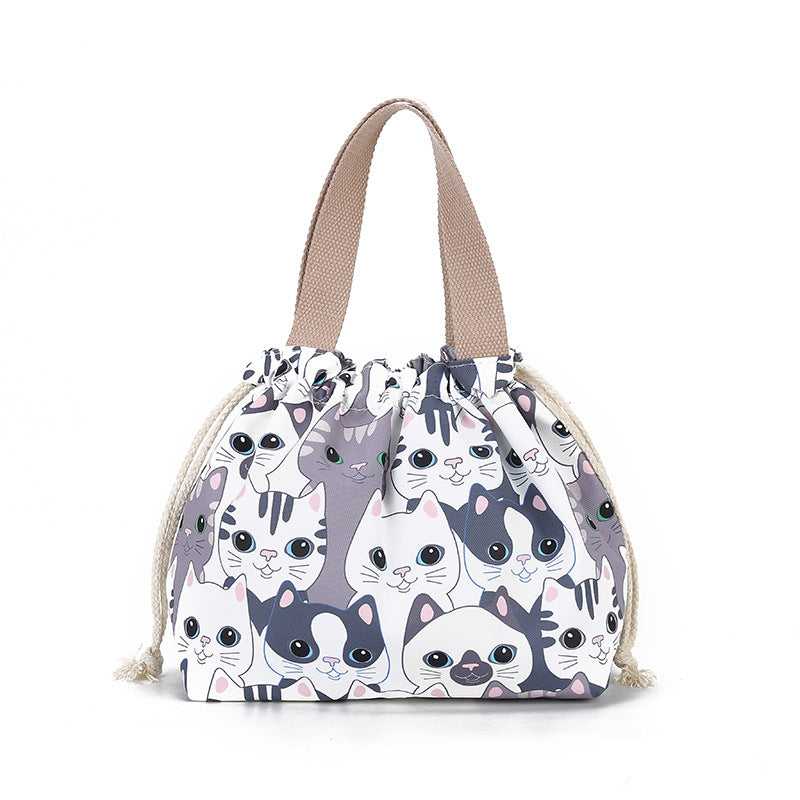 Women's Cat Drawstring Makeup Storage Waterproof Style Lunch Box Fashion Bags