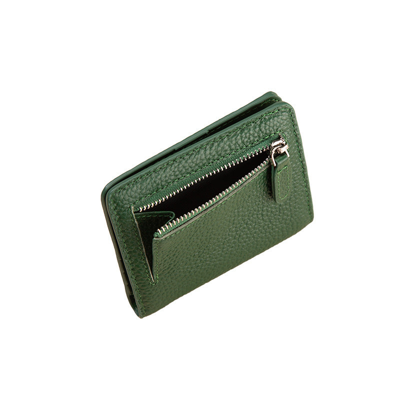 Genuine Leather Swiping Short Multiple Slots Ladies Wallet