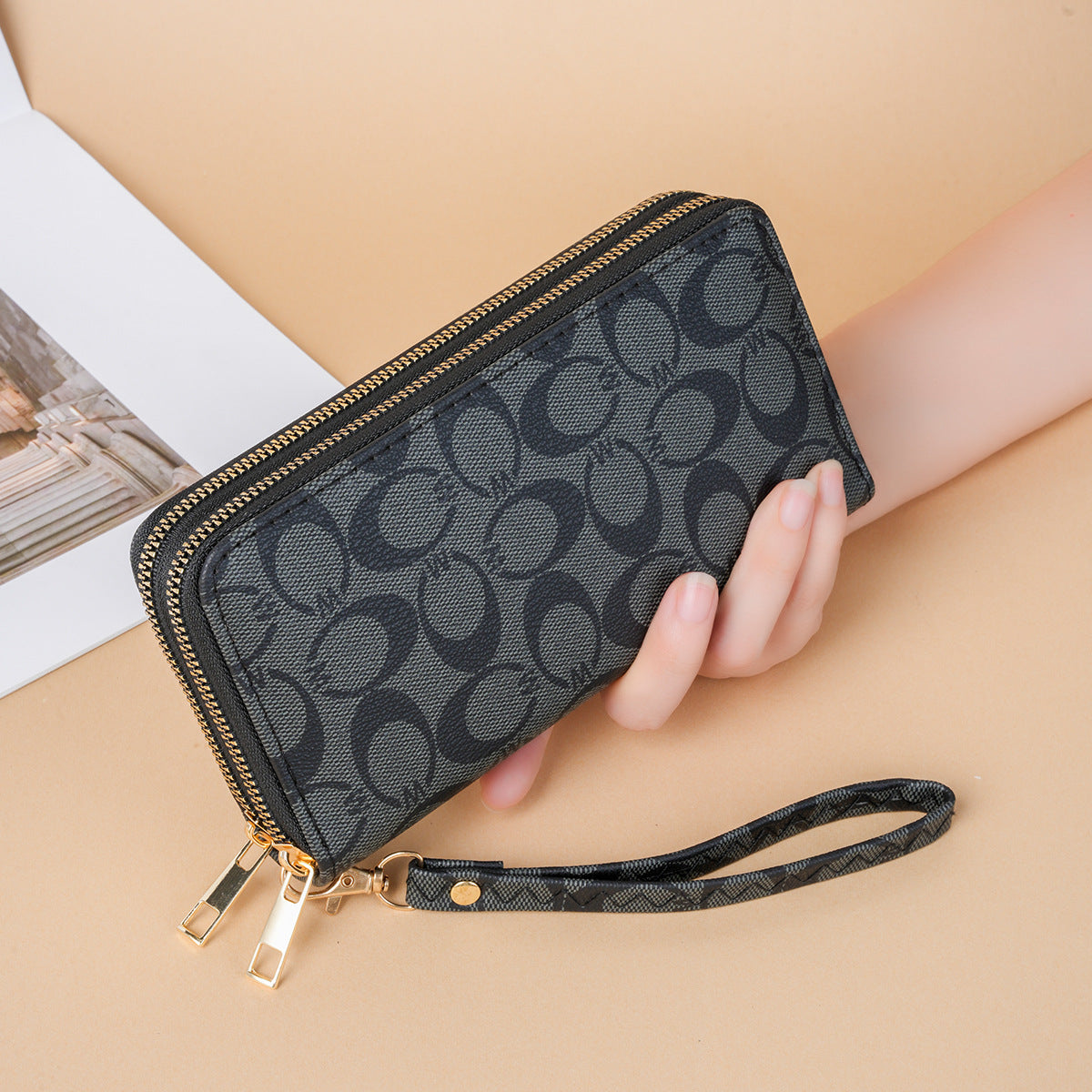 Women's High-grade Printed Long Large Capacity Double Zip Clutch Ladies Wallet