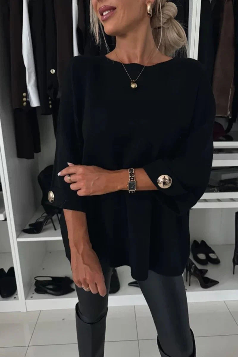 Women's Color Round Neck Shirt With Half Knitwear