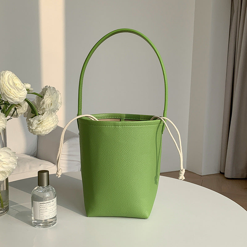 Leather Cylinder Large Capacity Minority Simple Bucket Bags