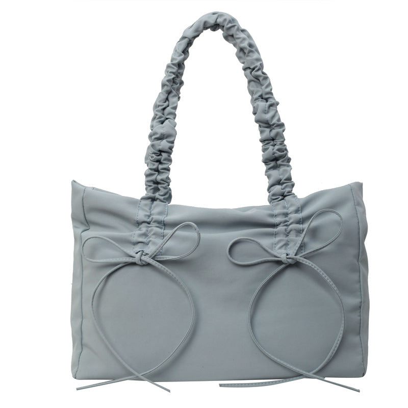 Women's Large Capacity Cloth Summer Bow Texture Pleated Strap Women's Shoulder Bag