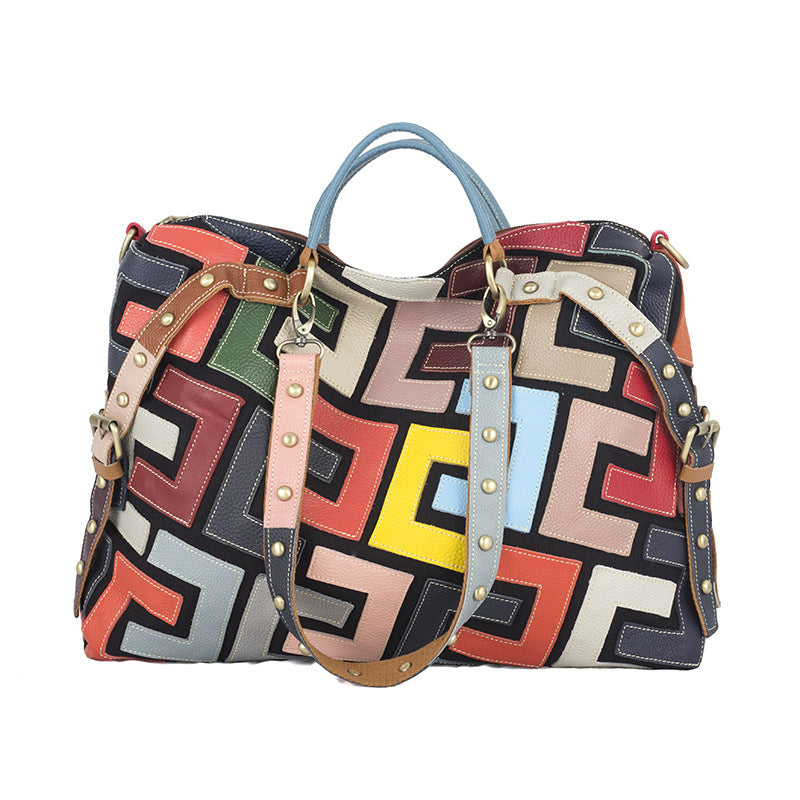 Women's Ethnic Style Geometric Pattern Contrasting Color Hand Women's Handbag