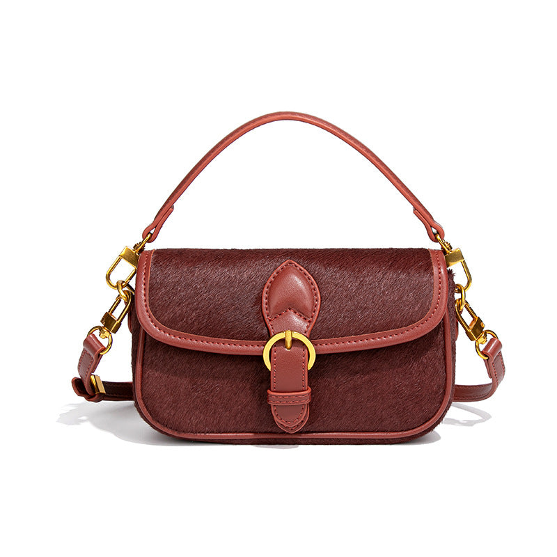 Temperament Entry Lux Horse Hair Leather Stitching Saddle Women's Messenger Bag