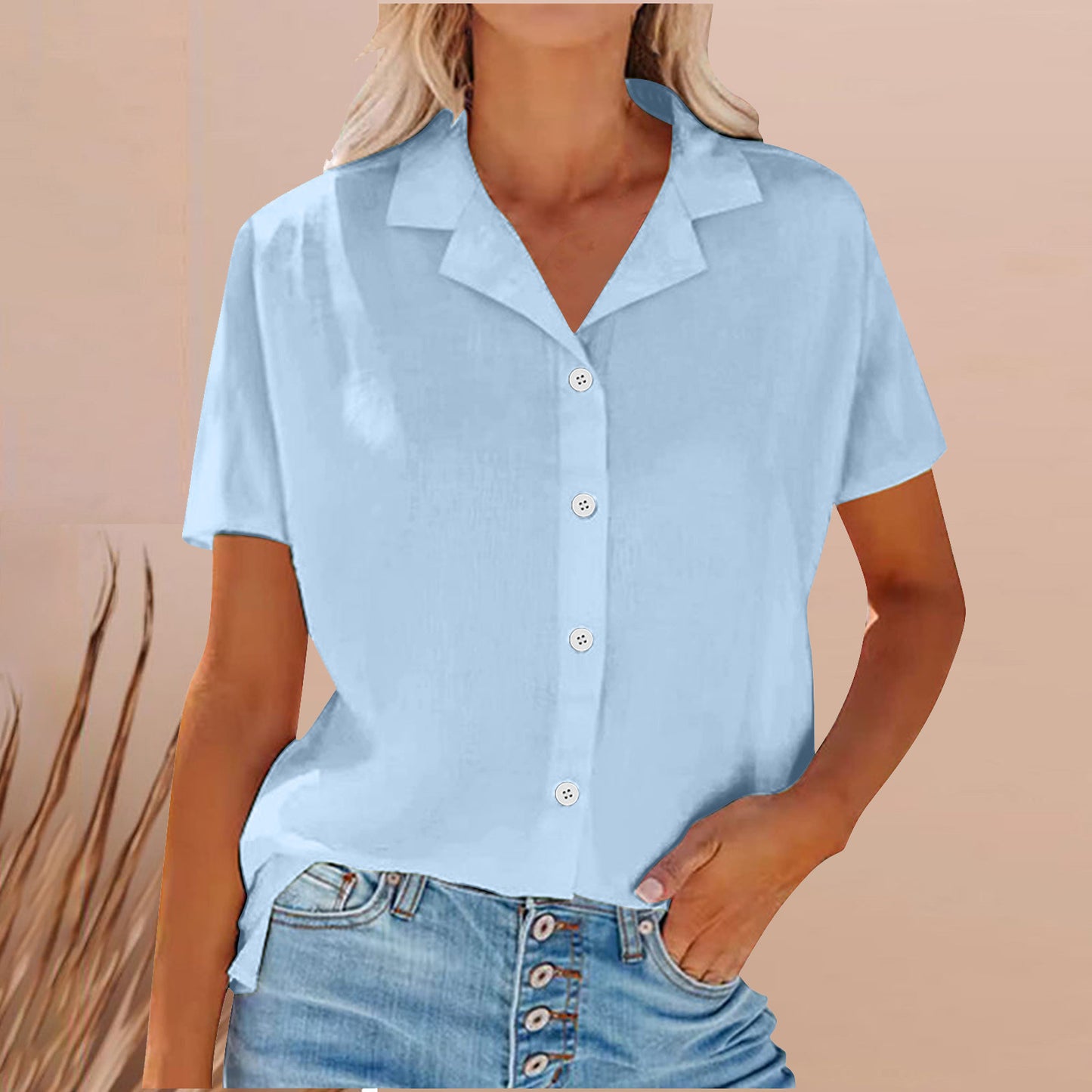Women's Solid Color Buttons Lapel Cotton Linen Blouses