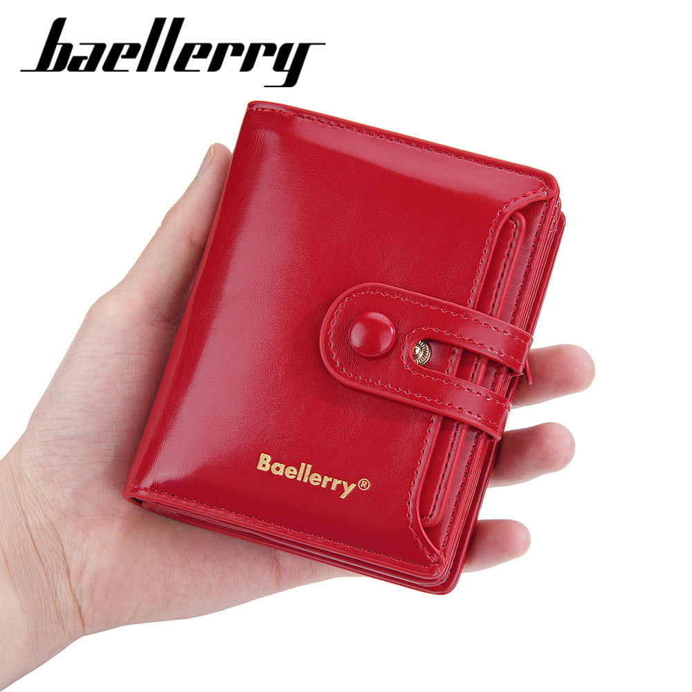 Women's Short Glossy Oil Wax Leather Multiple Slots Purses