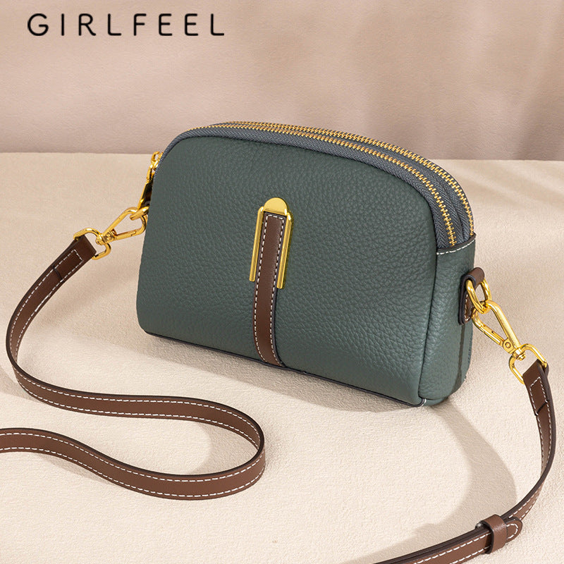 Women's Genuine Leather Contrast Color Top Layer Crossbody Bags