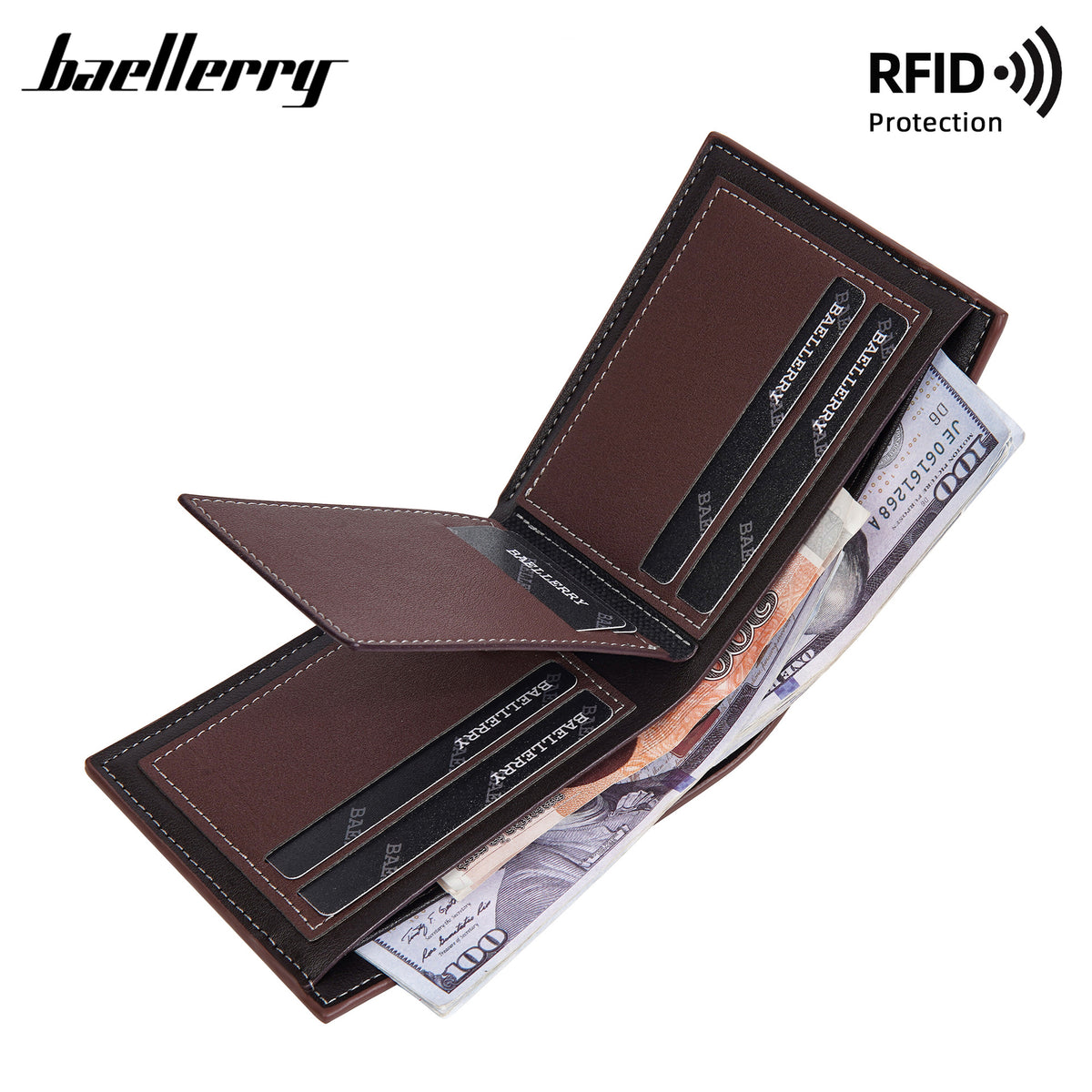 Men's Short Business Multiple Slots Open Green Contrast Men's Wallet