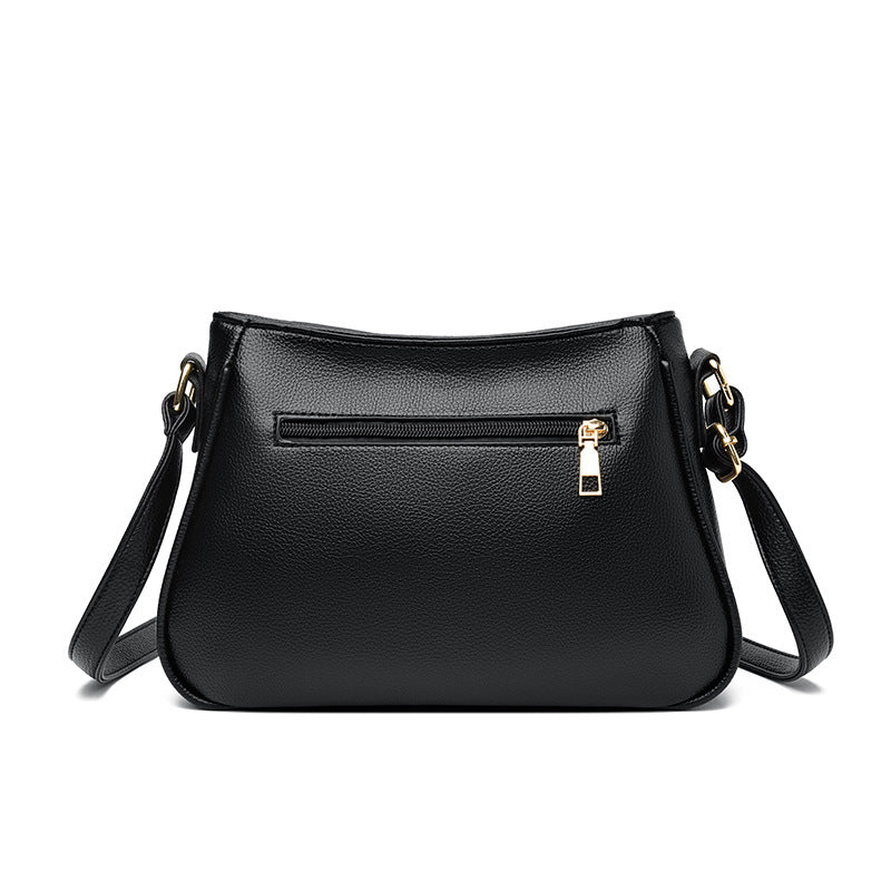 Women's Live Soft Leather Mother Simple Solid Color Large Women's Messenger Bag