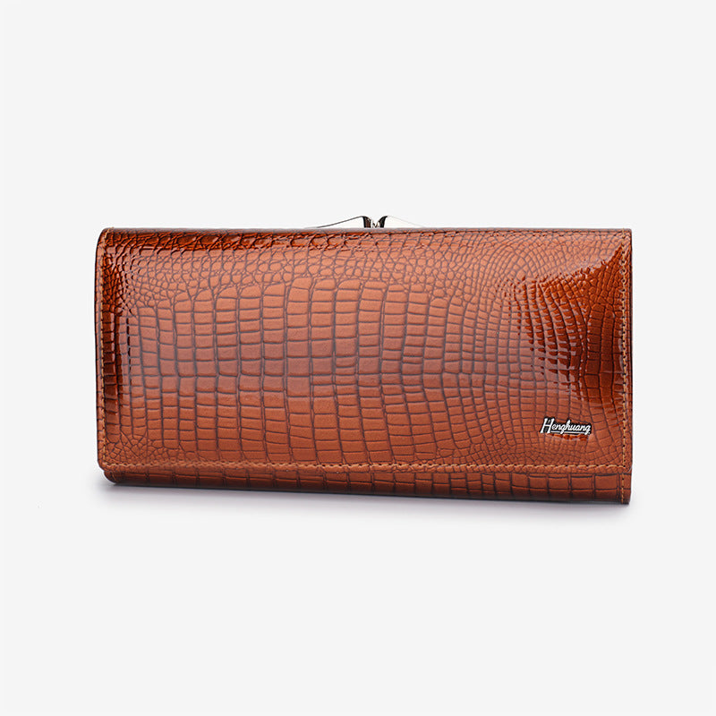 Women's Long Leather Crocodile Patent Multifunctional Clutch Ladies Wallet