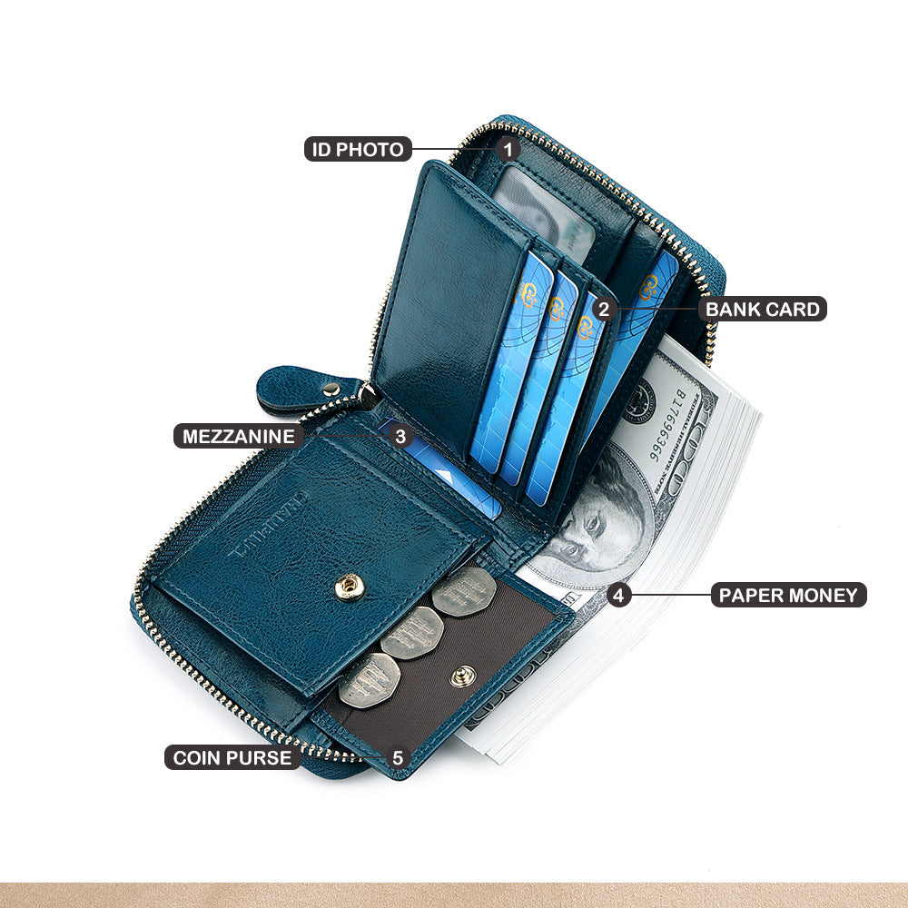 Women's Boxed Short Pocket Zipper Multifunctional Green Ladies Wallets