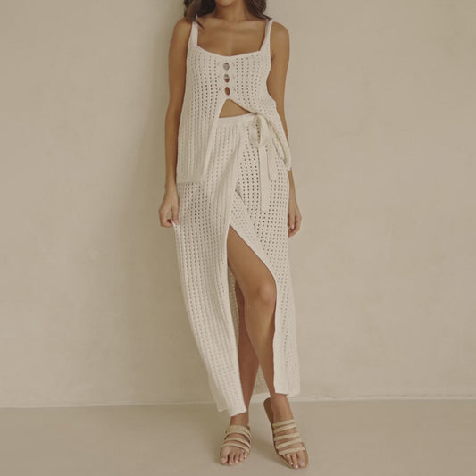 Sleeveless Split Design Sense Strap Dress Suits