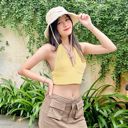 Vacation Style Hot Sexy Halter Pleated Tops