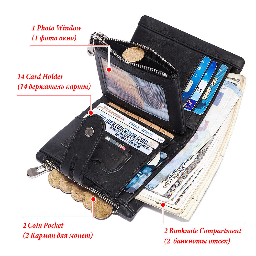 Swiping Zipper Hasp Multiple Slots First Men's Wallets