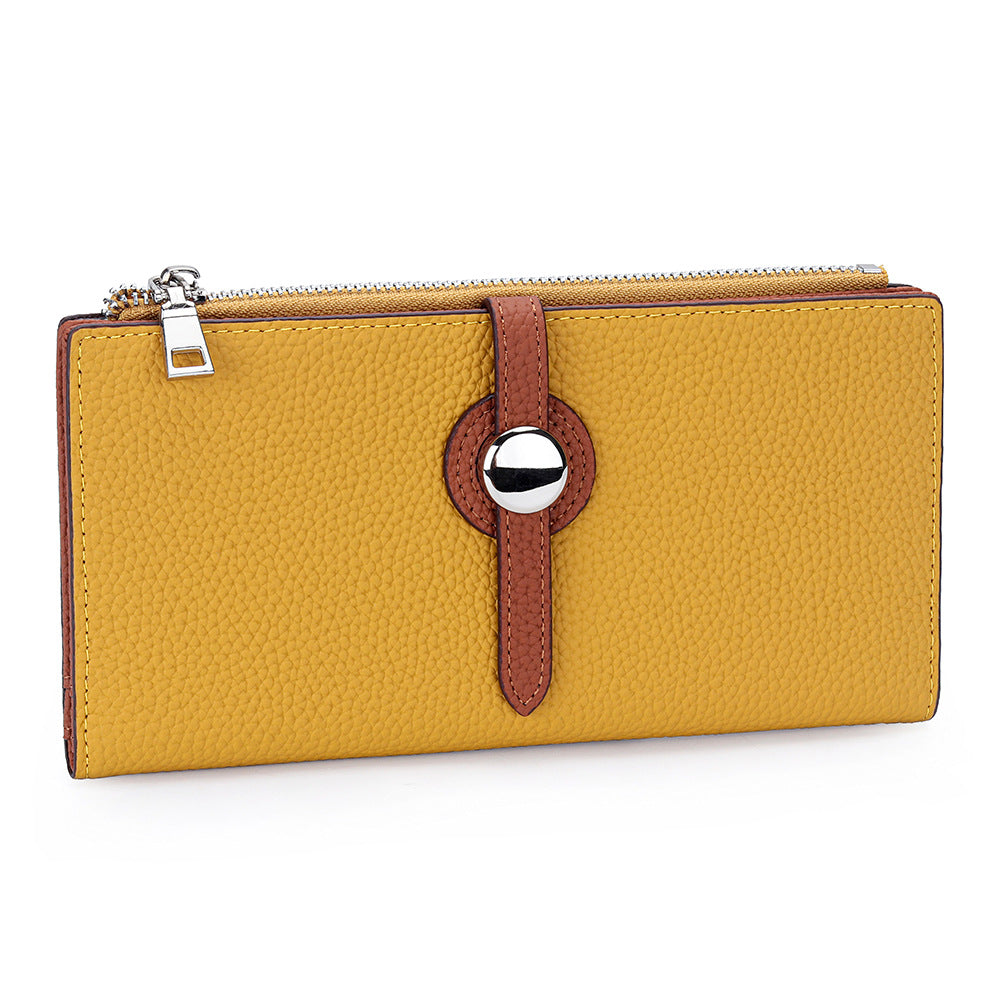 Leather Long Fashion Color Contrast Folding Large Capacity Multiple Ladies Wallet