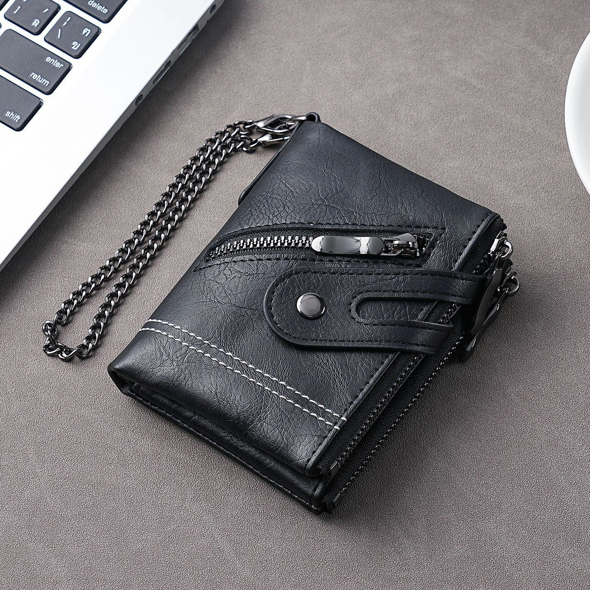 Men's Leather Short Zipper Hasp Billfold Men's Wallet