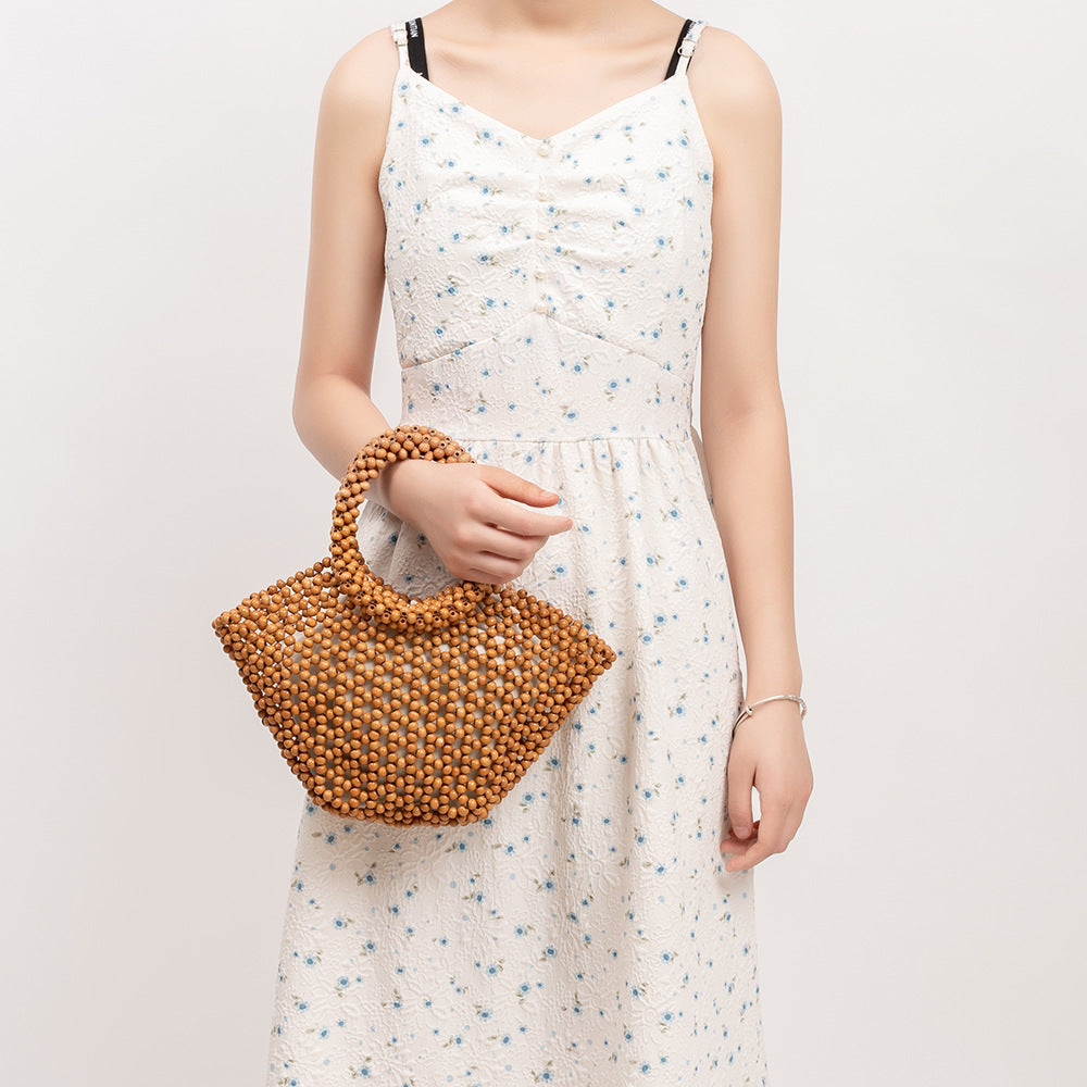 Women's Beach Vacation Hollow Out With Wooden Handbags