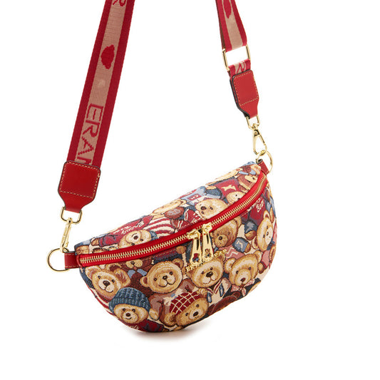 Bear Attachment Wide Strap Trendy Fashion Crossbody Bags