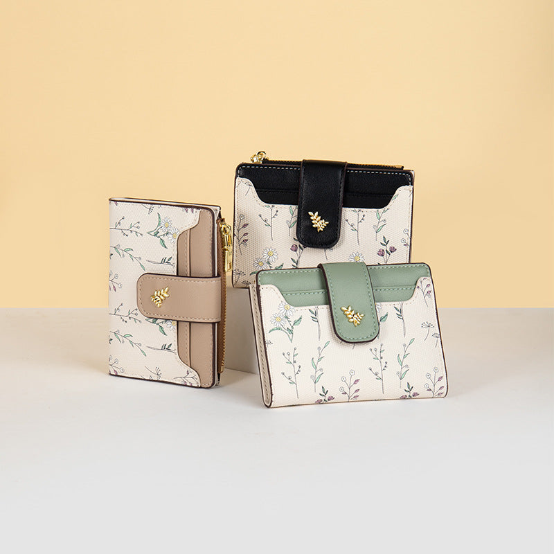 Women's Short Korean Style Printed Zipper Hasp Folding Bags