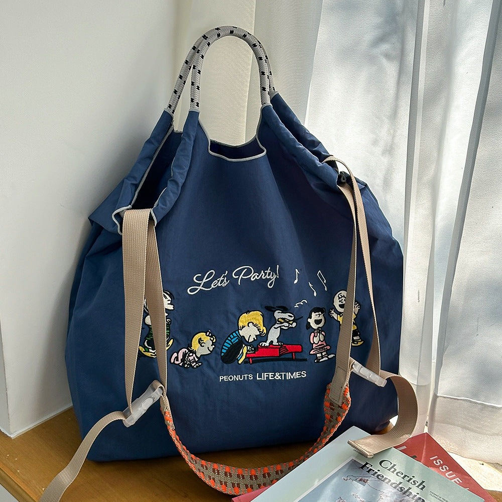 Nylon Needle Embroidered Fashion Commuter Large Capacity College Women's Shoulder Bag
