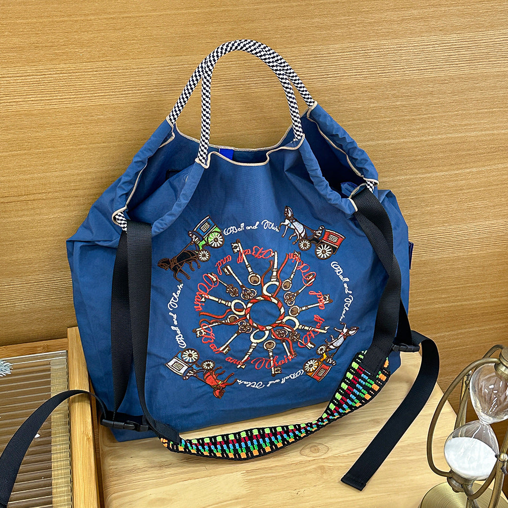 Nylon Needle Embroidered Fashion Commuter Large Capacity College Women's Shoulder Bag