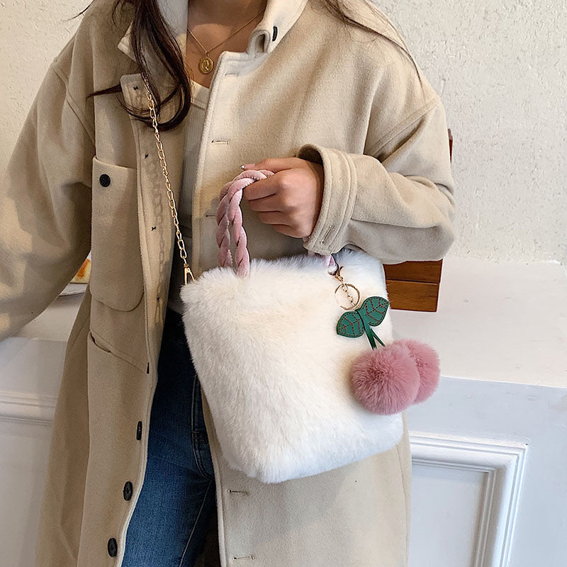 Chain Design Cherry Plush Gentle Cute Women's Messenger Bag