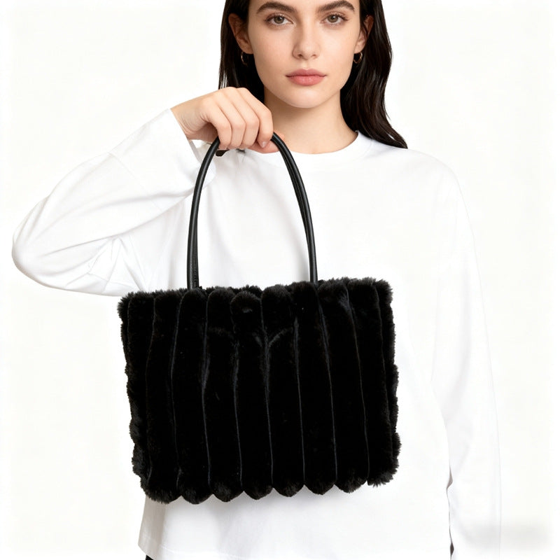 Women's Fashion With Hat Striped Texture Commuter Women's Shoulder Bag