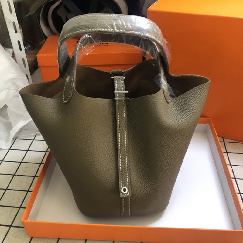 Women's Genuine Leather Vegetable Basket Bride Litchi Grain Bags